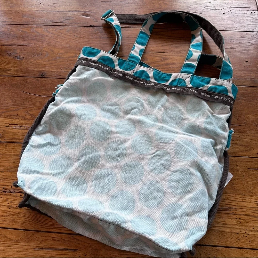 Thirty One Retro Metro Teal Polka Fold Over Tote